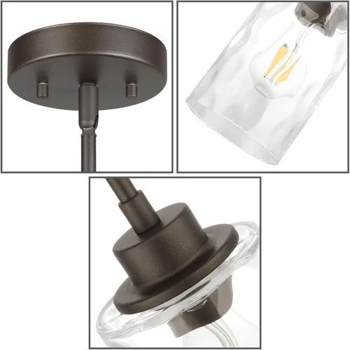 Miniatura 7 de XiNBEi Lighting Iluminación colgante 1 luz Mini lámpara colgante con vidrio, moderna lámpara de techo colgante de cocina ajustable acabado bronce