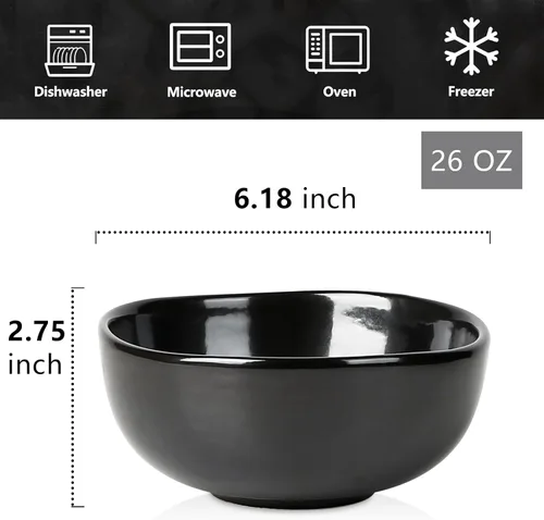 Miniatura 4 de vicrays Juego de cuencos de cerámica para cereales, juego de cuencos de ensalada de sopa de porcelana de 26 onzas, juego de cuencos de arroz