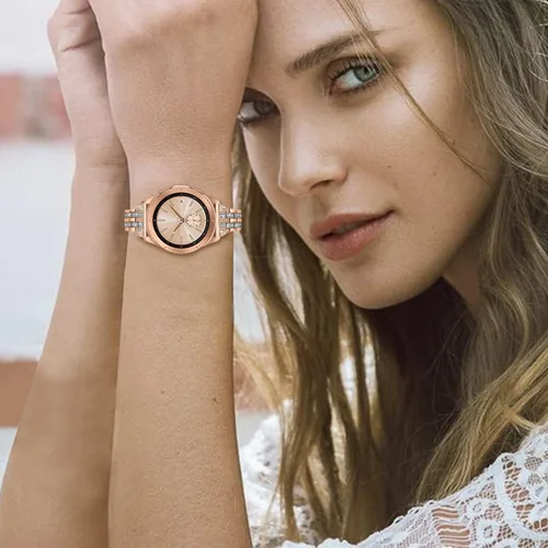 Miniatura 7 de Correa compatible con Samsung Galaxy Watch 6/6 Classic/Galaxy Watch 5/5 Pro / 4/4 Classic/Active 2, correa de repuesto de metal de acero con Oro