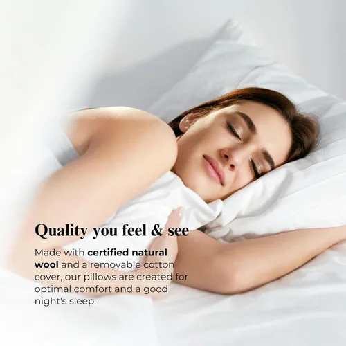 Miniatura 6 de ORGANIC TEXTILES Almohada de lana 100% natural con funda de algodón orgánico, certificado GOTS (estándar, paquete de 1)
