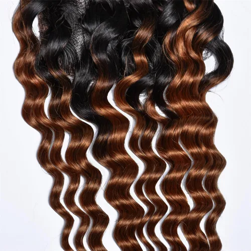 Miniatura 9 de Cabello humano virgen brasileño degradado 30 con cierre de encaje 4x4, 100% cabello virgen humano sin procesar, línea capilar prearrancada, cierre
