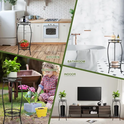 Miniatura 8 de Soporte para plantas para interiores y exteriores de 27.1 pulgadas, soporte de metal alto de 2 niveles para plantas, estante de esquina resistente a