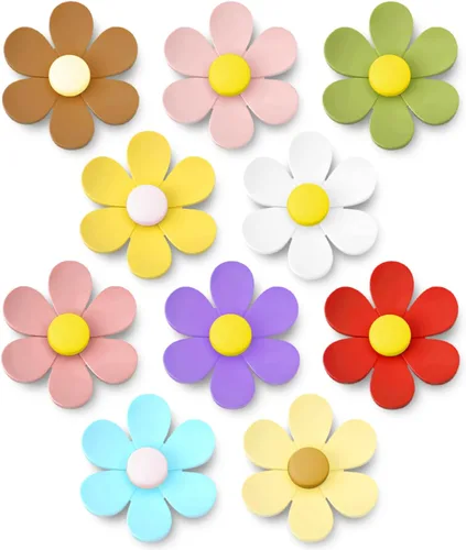 DIFIT Imanes para nevera, 10 imanes de flores 3D, bonito juego decorativo colorido para refrigerador, pizarra blanca, cocina, oficina, aula,