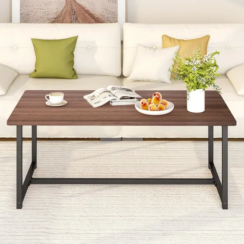Miniatura 9 de Mesa de centro rectangular de granja para sala de estar, mesa de madera con marco de metal, diseño moderno de mediados de siglo, fácil montaje, mesa