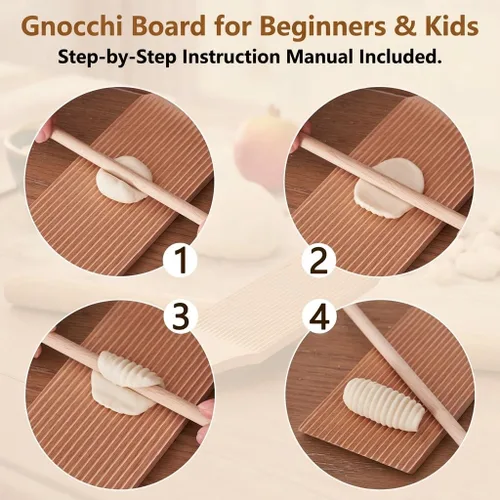 Miniatura 5 de Juego de tabla de ñoquis de madera, tabla de pasta y paletas de mantequilla con 3 rodillos y bolsa de almacenamiento, máquina de pasta de cavatelli