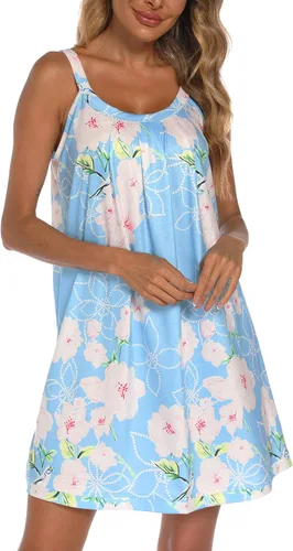 Miniatura 3 de AVIIER Camisón de algodón suave para mujer, sin mangas, con correa ancha, ropa de dormir completa