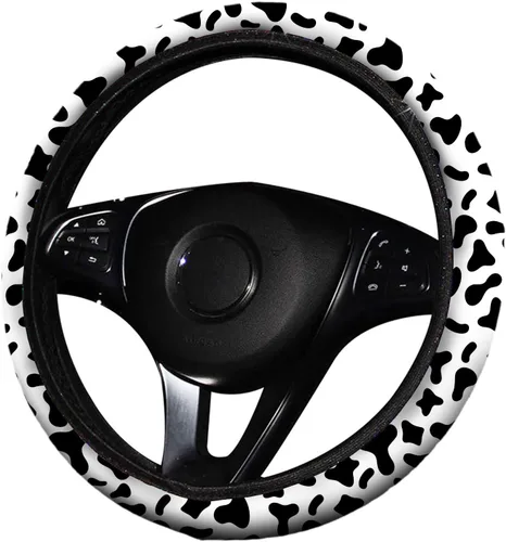 Miniatura 6 de Zadin - Juego de 4 piezas de fundas para volante con estampado de vaca con 2 portavasos para automóvil y llavero, funda universal antideslizante