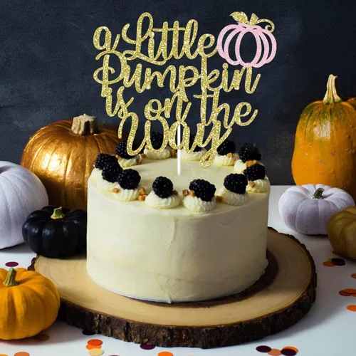 Miniatura 4 de Cartel dorado con purpurina de una pequeña calabaza y decoración para tartas, decoraciones de baby shower para niñas, suministros de fiesta