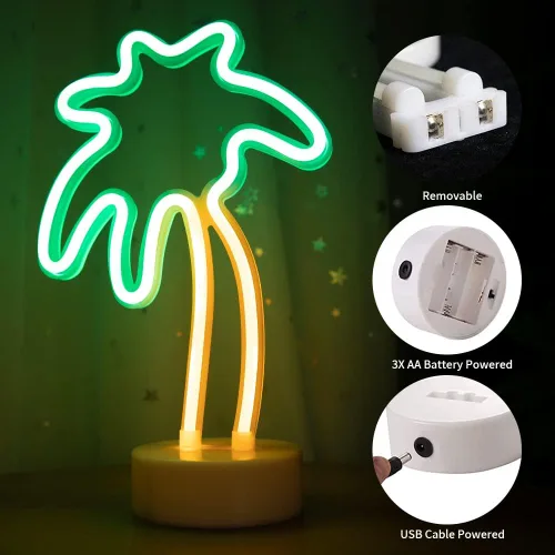Miniatura 6 de ENUOLI Letreros de neón de palmera de coco LED con batería, alimentados por USB, luz de neón con base de soporte para suministros de fiesta, Árbol
