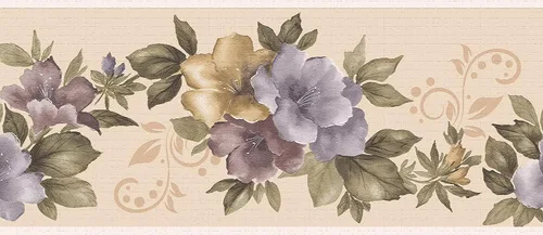 Miniatura 5 de Dundee Deco Papel tapiz con borde para despegar y pegar DDAZBD9221, flores florales, moradas, amarillas, verdes, diseño retro, 15 pies x 7 pulgadas