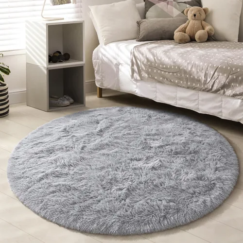 Miniatura 4 de EVOIONOS - Alfombra redonda gris para dormitorio, 5x5 pies; alfombras circulares suaves y esponjosas para sala de estar, alfombras de felpa peludas