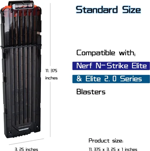 Miniatura 7 de Paquete de 2 cargadores de clip de recarga rápida de 18 dardos para Nerf N-Strike Elite Series (negro)