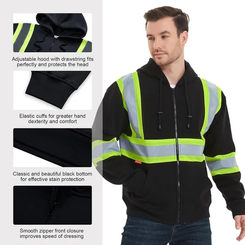 Miniatura 2 de ProtectX Hi Vis - Sudadera con capucha para hombres y mujeres, de alta visibilidad, reflectante, con bolsillos, para construcción, trabajo, clase 3
