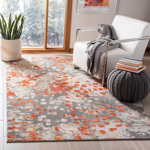 Miniatura 27 de SAFAVIEH MAD425H Madison Collection Alfombra decorativa cuadrada de 3', gris/naranja, diseño abstracto bohemio desgastado, no desprende pelusa