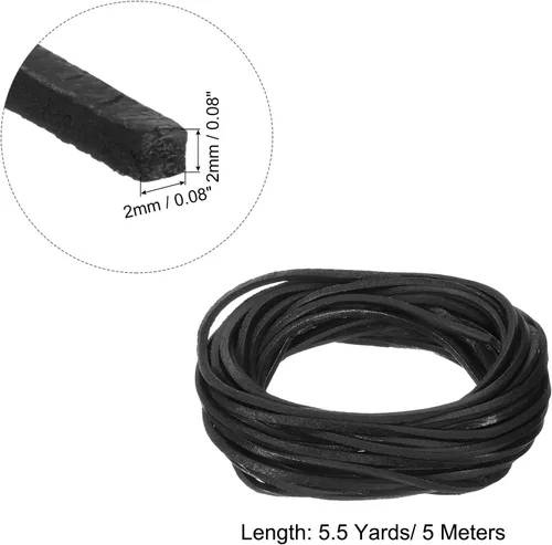 Miniatura 2 de uxcell Cordón de cuero plano de 5.5 yardas, 0.079 in, tiras de cuero de 0.079 pulgadas de grosor, cuerdas de cordones para manualidades, Negro