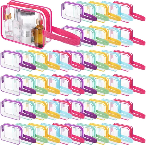 Miniatura 10 de Silkfly Clear Toiletry Bag PVC Travel Cosmetic Bag with Handle Strap Makeup Pouch with Zipper Summer Vacation Salon Graduation Gift End of the Year