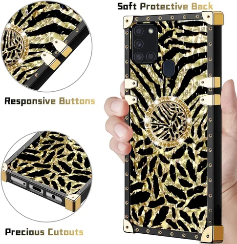 Miniatura 4 de Funda para teléfono Samsung Galaxy A21S con soporte de anillo, diseño retro elegante de lujo, estampado de leopardo, guepardo, dorado, protección
