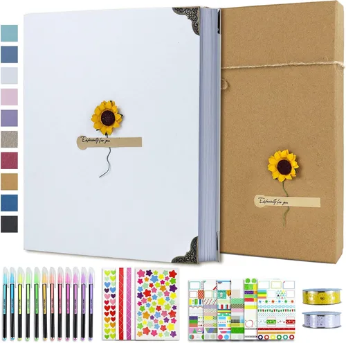 Miniatura 18 de Vienrose Kit de álbum de fotos de bricolaje con bolígrafos, cintas y calcomanías, 60 páginas, tapa dura de 8.5 x 11 pulgadas, 3 anillos, papel negro