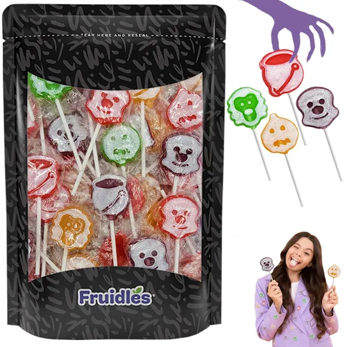 Fruidles - Paquete de 25 paletas de tatuajes de fantasmas de Halloween, ideales para rellenos de bolsas de fiesta, envueltos individualmente (media