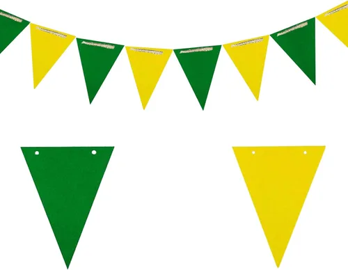Miniatura 11 de Banderines de banderín azul, rojo y amarillo de 20 pies, banderas triangulares de papel de doble cara para decoración de fiestas