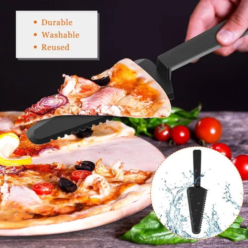 Miniatura 5 de Suclain 50 piezas de cortador de pasteles desechables negros a granel de 9.1 pulgadas, servidor de plástico para tartas, espátula, cuchillos, tarta