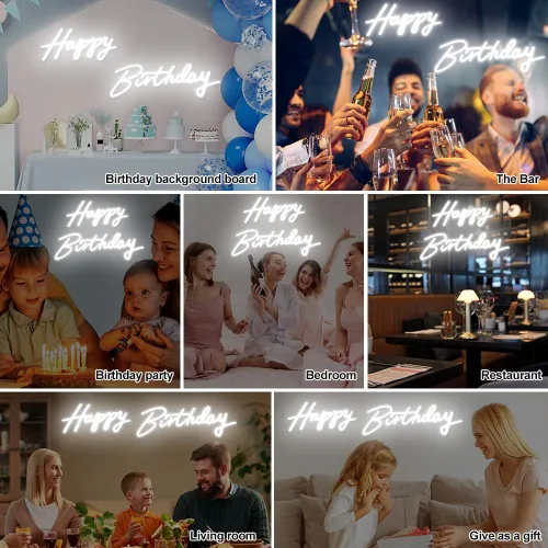 Miniatura 3 de Letrero de neón de gran tamaño con texto en inglés «Happy Birthday», 2 unidades, letrero luminoso de feliz cumpleaños de 12 V con interruptor