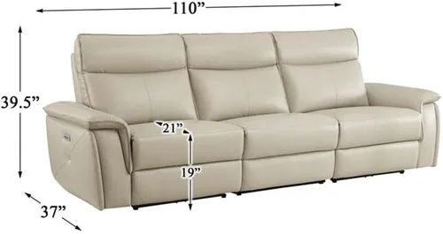 Miniatura 3 de Pemberly Row Sofá reclinable doble de cuero de 110" con reposacabezas en beige