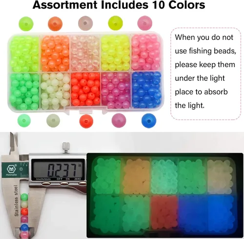 Miniatura 2 de Dovesun Cuentas de pesca que brillan en la oscuridad, cuentas de pesca para agua salada, 1035 unids/600 piezas/250 piezas/120 cuentas coloridas
