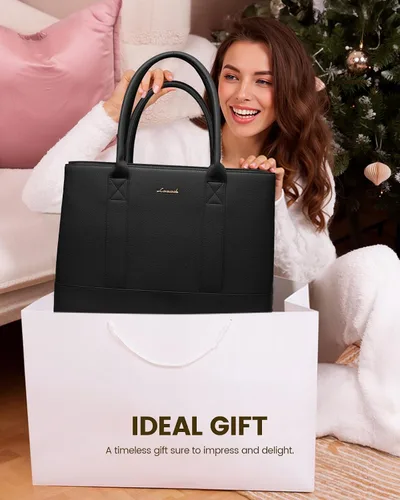 Miniatura 7 de LOVEVOOK Bolsa de mano para computadora portátil para mujer, piel vegana guijarro de 15.6 pulgadas, bolsa para laptop de gran capacidad para mujer