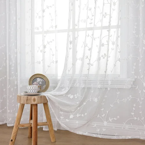 Miniatura 10 de YoungsTex Cortinas Transparentes con Diseño de Hojas de 63 Pulgadas de Largo para Ventana de Sala de Estar, Cortinas de Encaje Blanco Ligeras