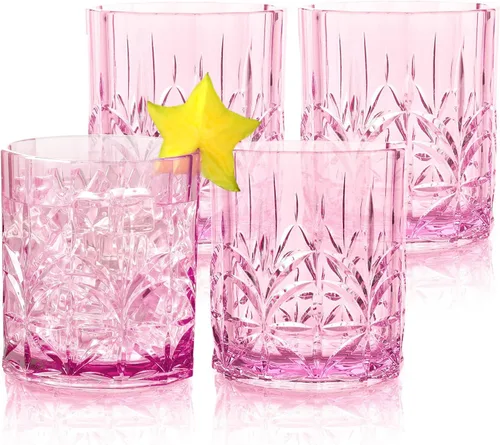 Miniatura 7 de BELLAFORTE Juego de 4 vasos de whisky de plástico Tritan de 13 onzas, vasos de vino irrompibles de corte de cristal inastillables para cócteles