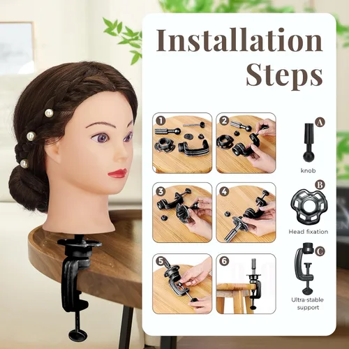 Miniatura 6 de Cabeza de maniquí de 28 pulgadas con 80 % cabello humano real, cabeza de muñeca para peinado, trenzado, rizado, cabeza de maniquí de cosmetología