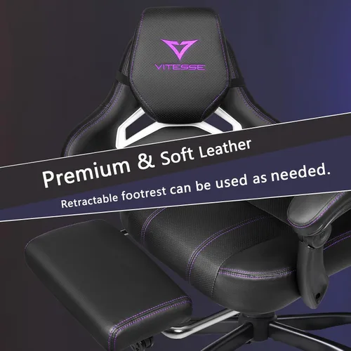 Miniatura 7 de Waleaf Silla de juegos grande y alta para adultos con reposapiés, capacidad de peso de 400 libras, sillas de videojuegos para oficina, silla