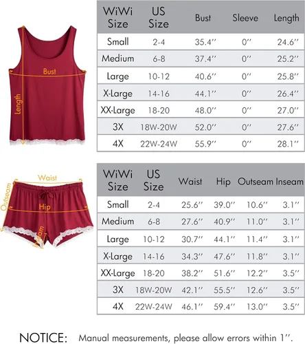 Miniatura 6 de WiWi Bamboo Viscose Pajamas for Women Soft Sleeveless Tank Top with Shorts Pajama Sets Scoop Neck Lace Hem Sleepwear S-4X