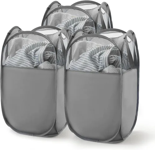 Miniatura 36 de TECHMILLY Cesta plegable de malla para la ropa sucia con asas resistentes y bolsillo lateral, cestas plegables portátiles para ropa para dormitorio