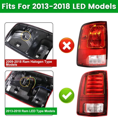 Miniatura 3 de Lochnchn Luces traseras LED compatibles con Ram 1500 2013-2018, Ram 2500/3500 2014-2018, luz trasera con montaje de lámpara de freno Blub, lente