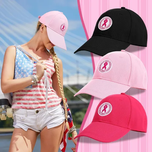 Miniatura 4 de 24 sombreros de concientización sobre el cáncer de mama, gorras de béisbol de cinta rosa a granel, gorra de béisbol ajustable, sombrero de algodón