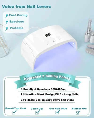Miniatura 4 de Lámpara de uñas LED UV espaciosa secadora de luz de curado plegable para esmalte de uñas de gel (lámpara blanca pro)