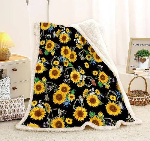 Miniatura 8 de Manta de girasol, regalos de girasol, manta gruesa cálida y suave (blanco, 60 x 80 pulgadas)