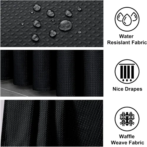 Miniatura 2 de OWENIE Cortina de Ducha Negra, Pequeña para Cabina con Tejido de Gofre Tela Pesada, Cortinas de Ducha para Baño de Tamaño Estrecho, Impermeable