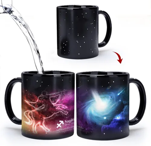 Miniatura 12 de Taza de Constelación de Acuario que Cambia con el Calor de 11 oz, Taza de Café de Horóscopo de Acuario, Taza de Cerámica que Cambia de Color, Regalo