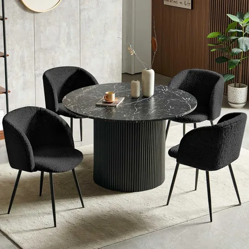 Miniatura 10 de NORDICANA Juego de mesa y sillas de comedor redondo de madera de 5 piezas, mesa de cocina de 47 pulgadas con sillas barril para 4, juego de comedor