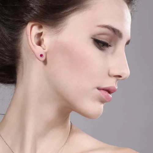 Miniatura 3 de Gem Stone King Aretes redondos de oro blanco de 14 quilates con piedra natal de 0.157 in Aretes de oro blanco para mujer