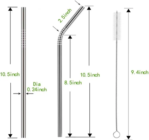 Miniatura 2 de Bent - Juego de 10 popotes de acero inoxidable, reutilizables, 10.5 pulgadas de largo y 0.24 pulgadas de diámetro para vaso de 30 onzas y vaso de 20