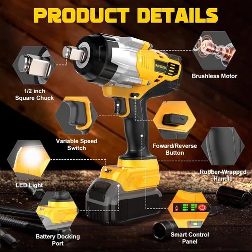 Miniatura 6 de NATBEESY Llave de impacto compatible con batería DeWalt 20V MAX: destornillador de anillo de cerdo de 1/2 pulgada de alto torque