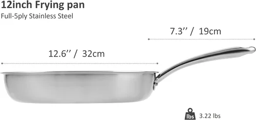Miniatura 3 de Sartén de acero inoxidable de 5 capas, revestida completa de 5 capas, cepillada, sartén de inducción, apta para horno, apta para lavavajillas
