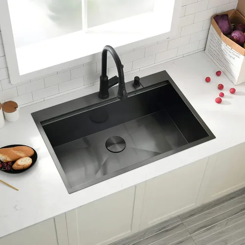 Miniatura 2 de Fregadero de cocina de 33 x 22 pulgadas, fregadero de cocina negro de 33 pulgadas, fregadero de estación de trabajo de acero inoxidable 304 negro