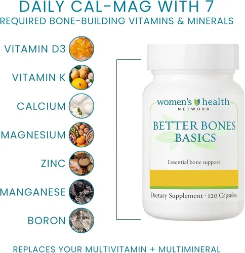 Miniatura 2 de Women's Health Network Better Bones Basics, Suplementos de calcio para mujeres con vitamina D3, K2, magnesio, zinc, boro, manganeso, suplemento