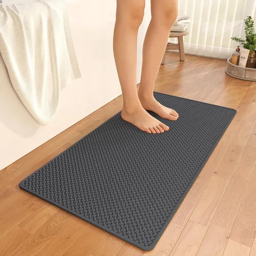 Miniatura 14 de YDKGL Alfombras de baño antideslizantes, superabsorbentes, de secado rápido, para baño, textura de tejido de espuma, alfombras de baño delgadas