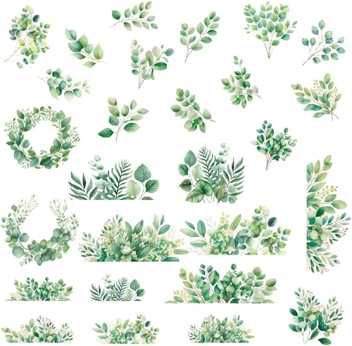 Miniatura 3 de SUPERDANT - 4 hojas de calcomanías de pared de hojas verdes de hojas de eucalipto, acuarela, plantas, despegar y pegar, calcomanías de vinilo